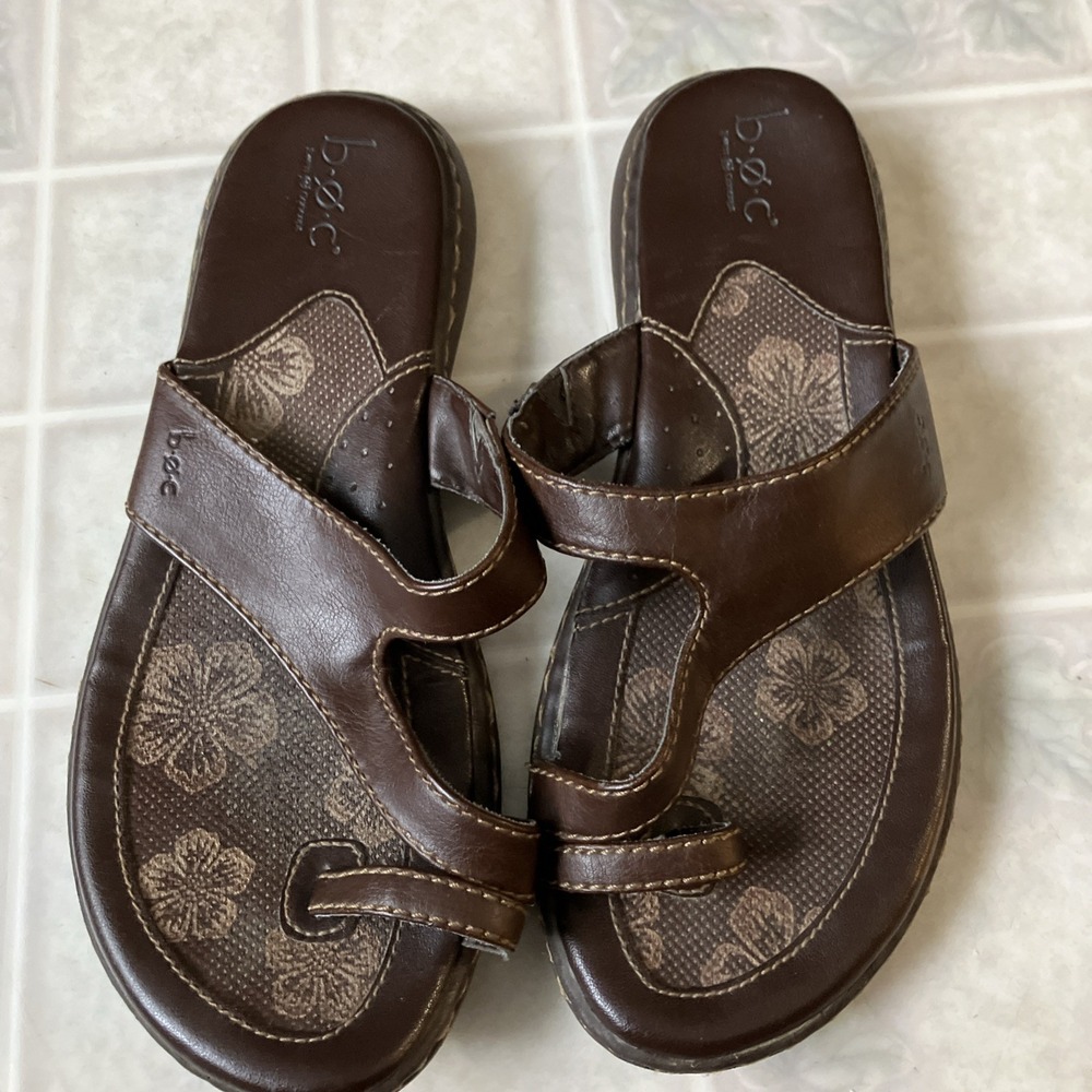BOC Women's Size 7 Slide Sandals Brown Toe Ring Comfort Vegan Leather Bohemian